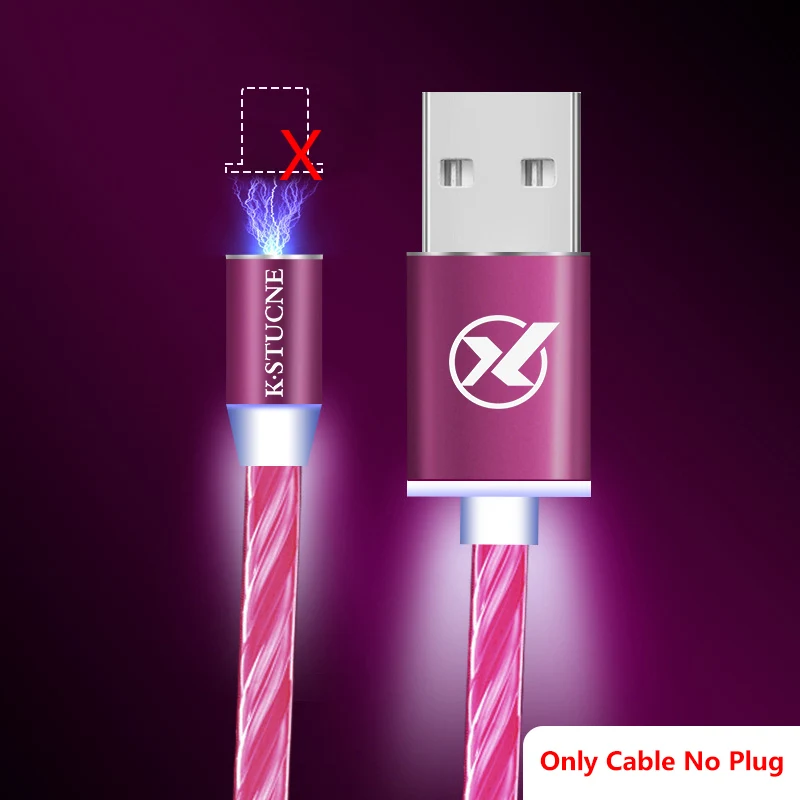 Течёт светящийся Магнитный кабель Micro usb type C адаптер для зарядки телефона Micro usb type-C магнитное зарядное устройство usb c для iphone samsung - Тип штекера: Red Cable No Plug