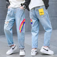 new kids jeans boys clothes rainbow print jeans children boys denim clothing trend long bottoms baby boys fashion trousers