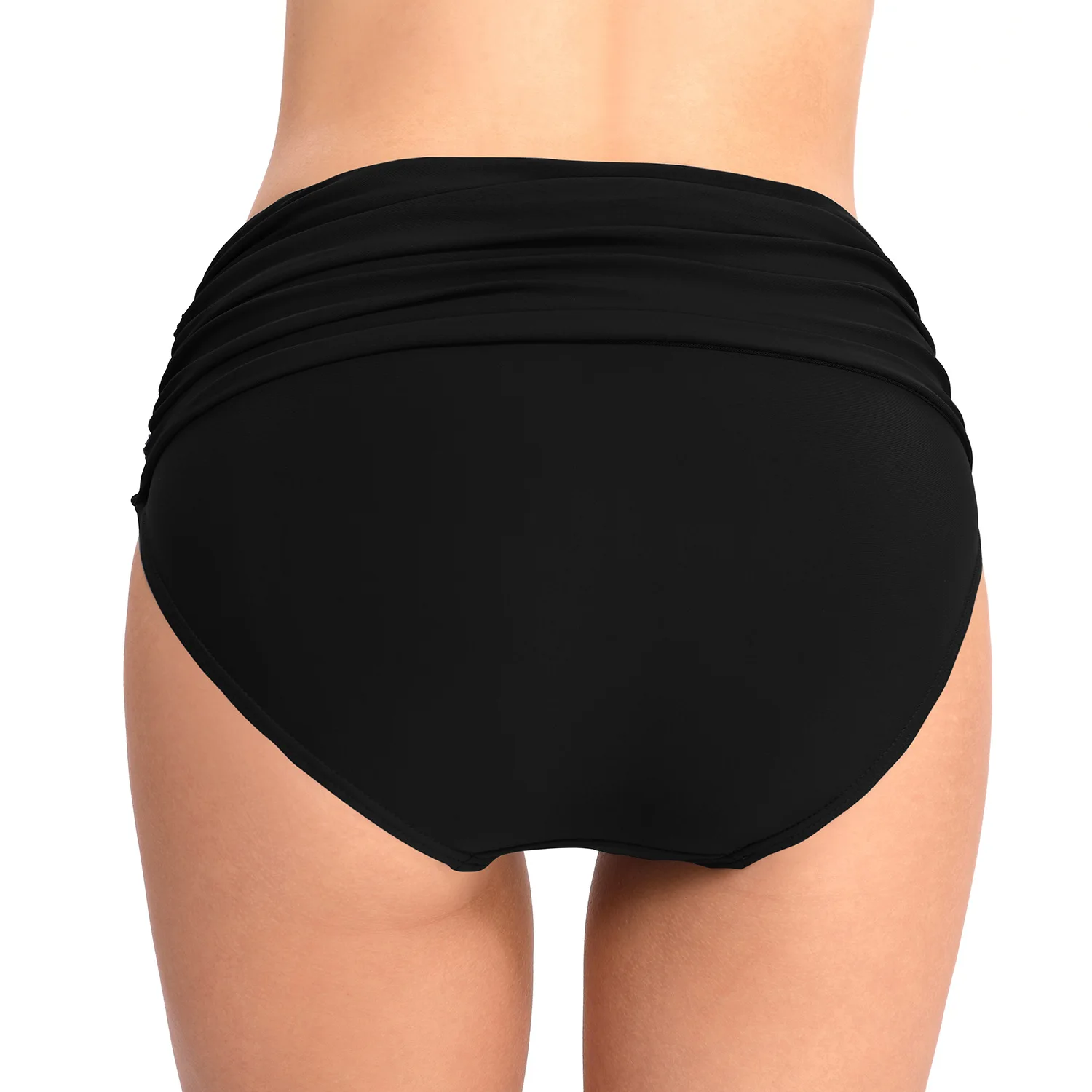 

BACKSTROM Women European American High Waist Stretch Pleated Swimming Trunks Female Navy Blue Plus Size Conservative Briefs