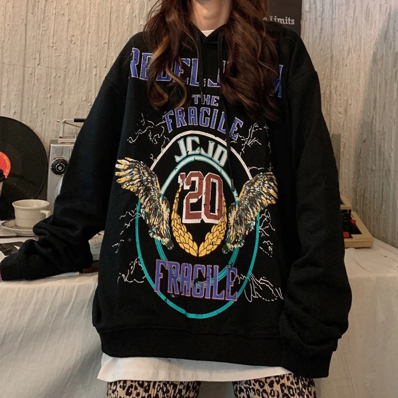 

Harteen Korean Style Pullover Sweatshirts Fashion High Street Print Long Sleeve Women Clothing O-Neck Spring Autumn Thin Hoodies