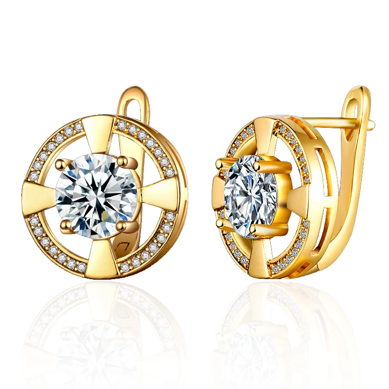 Необычный дизайн полые круглые серьги гвоздики для ушей из золота с маленьким