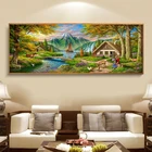 Алмазная 5D живопись большого размера AB, водопад, озеро, полная квадратная круглая Алмазная вышивка, лес, пейзаж, мозаика сделай сам