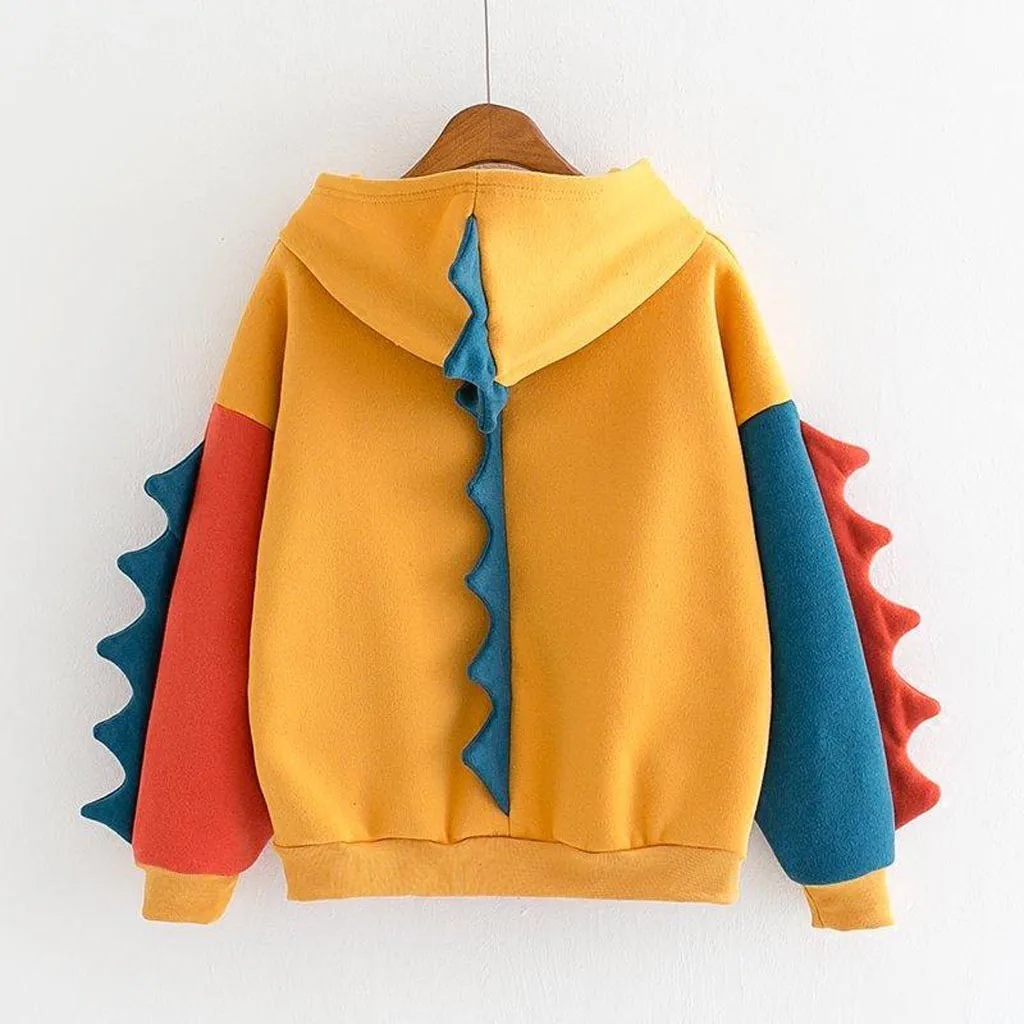 

Hoodies Patchwork Winter Cute Harajuku Kawaii Sweatshirt Women Oversize Hooded Pullover dinosaur Tops Tracksuit