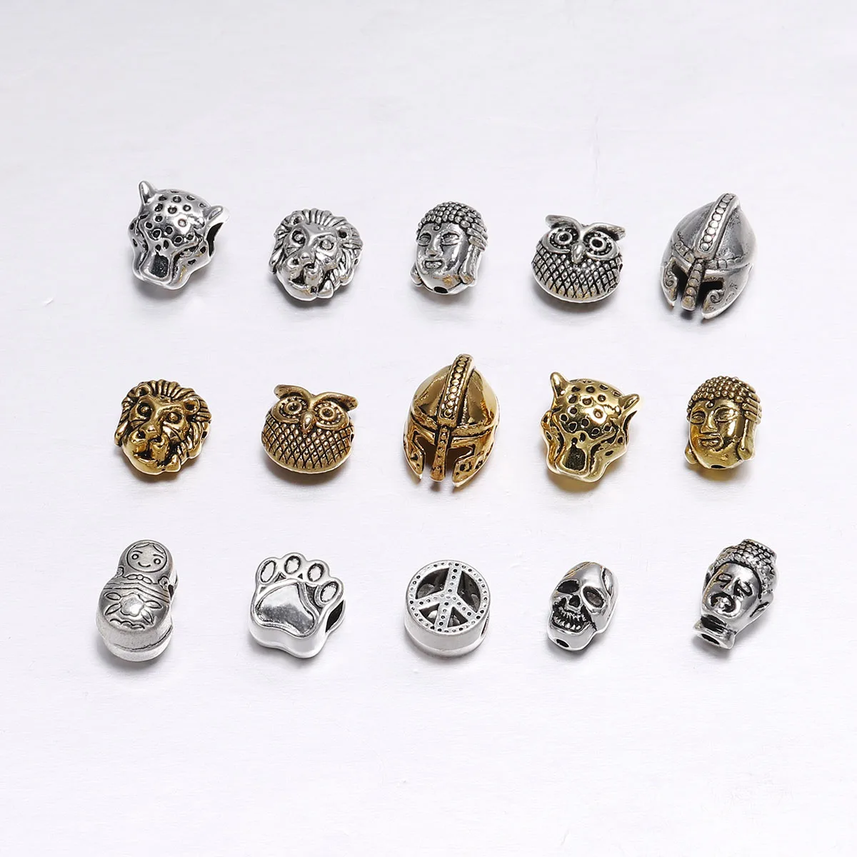 

10pcs/bag Gold Buddha Sparta leopard Lion Heads Spacer Beads For Jewelry Finding Making DIY Handmade Charm Beads Bracelet