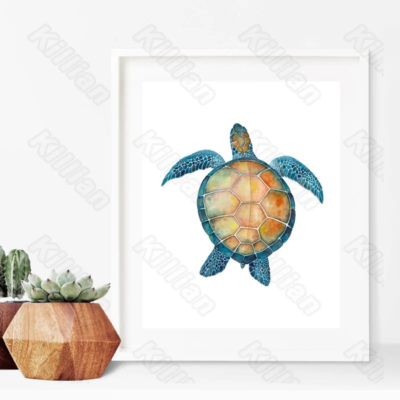 

Cartoon Style Mural Blue and Yellow Sea Turtle Frameles Poster Home Residential Bedroom Decoration Living Room Canvas Painting