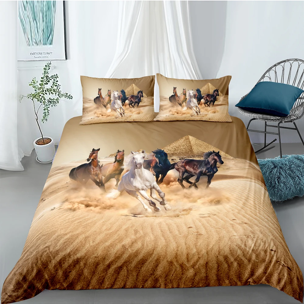 

Desert Bedding Set Horses High End Lifelike Duvet Cover Pyramid 3D King Queen Full Twin Single Double Unique Design Bed Set