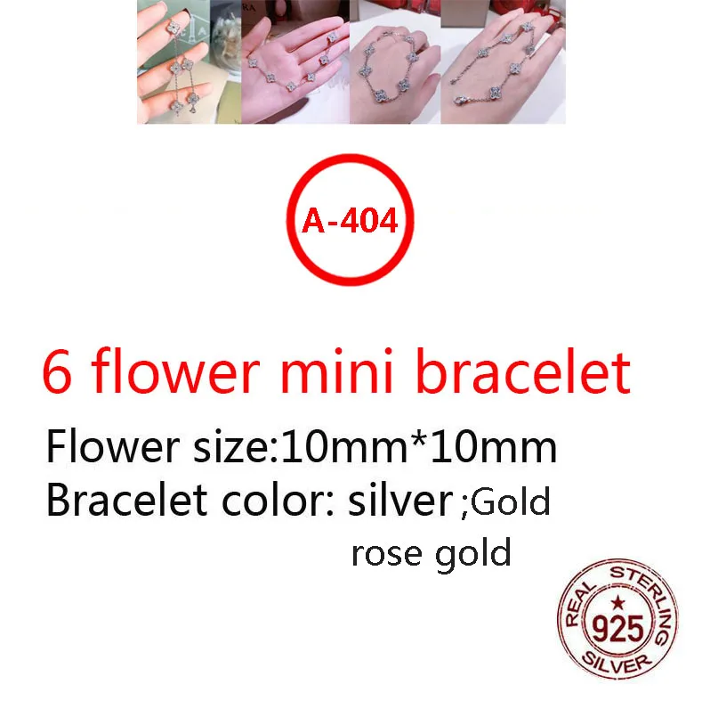 

A404 S925 10mm sterling silver bracelet high-end fashion 5 flower clover bracelet inlaid stone jewelry fashion wild jewelry