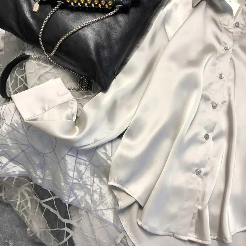 

2021 Drape White Shirt Women Blouse Korean Female Summer Shirts Loose Long Sleeve Women's Chiffon Shirt Ladies Tops Blouses