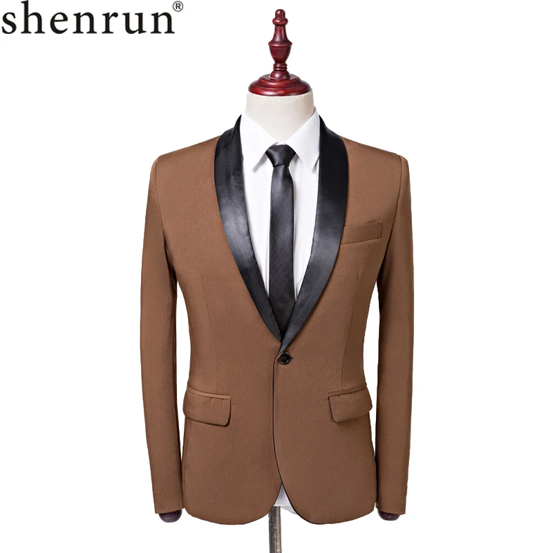 

Shenrun Men Blazers Coffee Black Red Blue Pink Slim Party Prom Stage Costumes Singer Host Groom Host Drummer Shawl Lapel Jackets