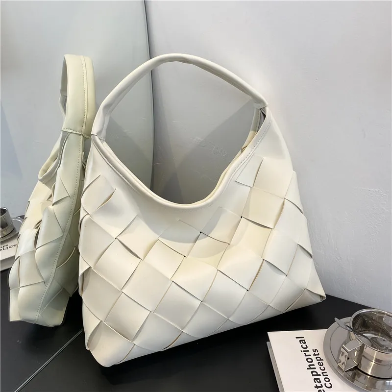 

Handmade Woven Bag Luxury Leather Printed Shoulder Bags 2021 FashionHigh Capacity Lady Crossbody Hobo PU Handle Casual Handbag