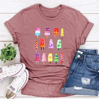 summer popsicles tshirt women colorful watercolor graphic tees summer clothes women plus size hawaii vacation shirt pink