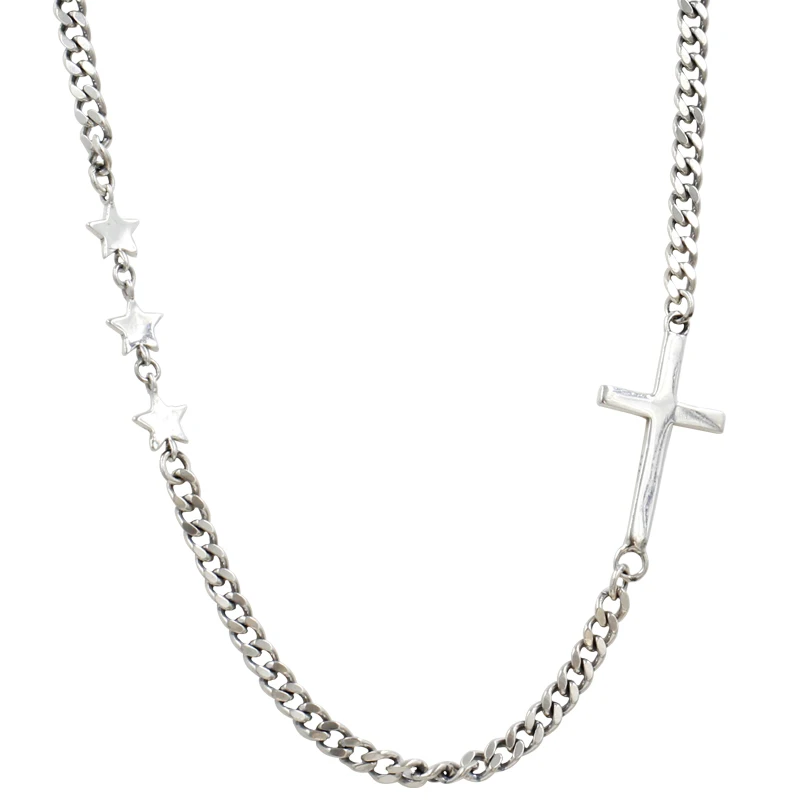 

POPACC 925 Sterling Silver Simple Fashion Star Cross Necklace For Women Clavicle Chain Necklace Party Jewelry