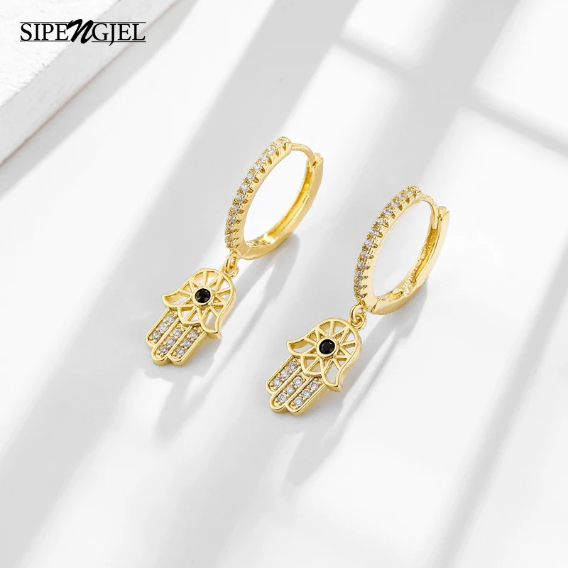 Женские серьги-кольца SIPENGJEL геометрические серьги с черным глазом и золотым