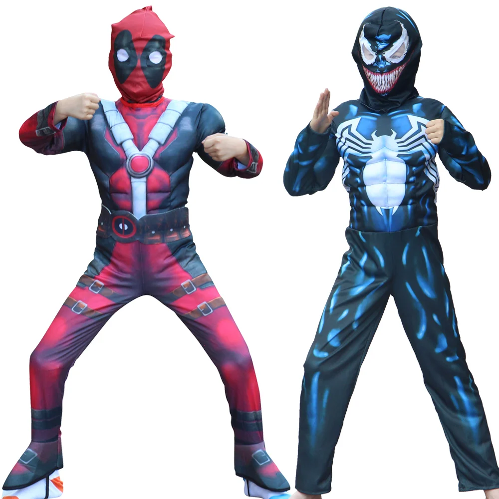 

New Halloween Kids Anime Venom Muscle Costume Suit Boys Cosplay Superhero Jumpsuit Bodysuit Party For Children Gift