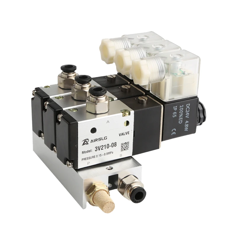 

NC 3V110-06 Solenoid Valve Normally Close DC12V 24V AC 110V 220V With Muffler Fitting Base Manifold Electromagnetic Block 3 por