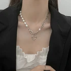 Винтажное круглое ожерелье-чокер с пресноводным жемчугом для женщин, новинка 2021, Летний милый кулон-сердце, цепочка из нержавеющей стали, ювелирные изделия в стиле панк