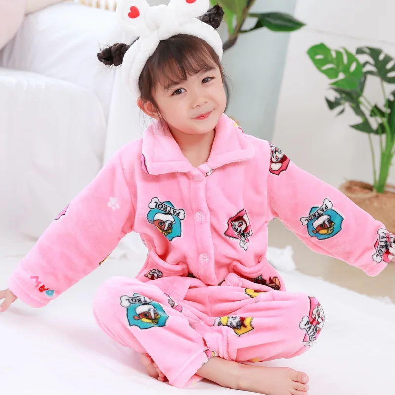 Pijama infantil inverno; детский пижамный комплект из кораллового флиса; пижама с принтом для маленьких мальчиков и девочек; детская фланелевая одежда для сна; пижамы для младенцев - Цвет: Pink pajama sets