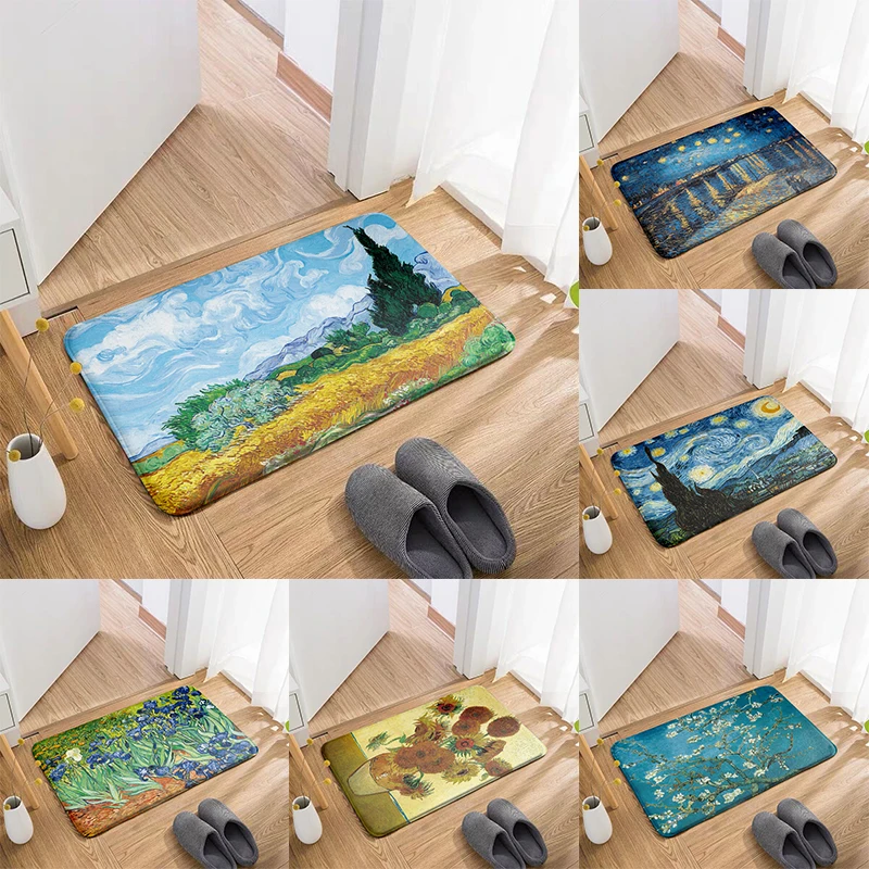 

Bathroom Decor Toilet Non-Slip Floor Mat Retro Art Famous Oil Painting Carpet Kitchen Living Room Waterproof Entrance Doormat