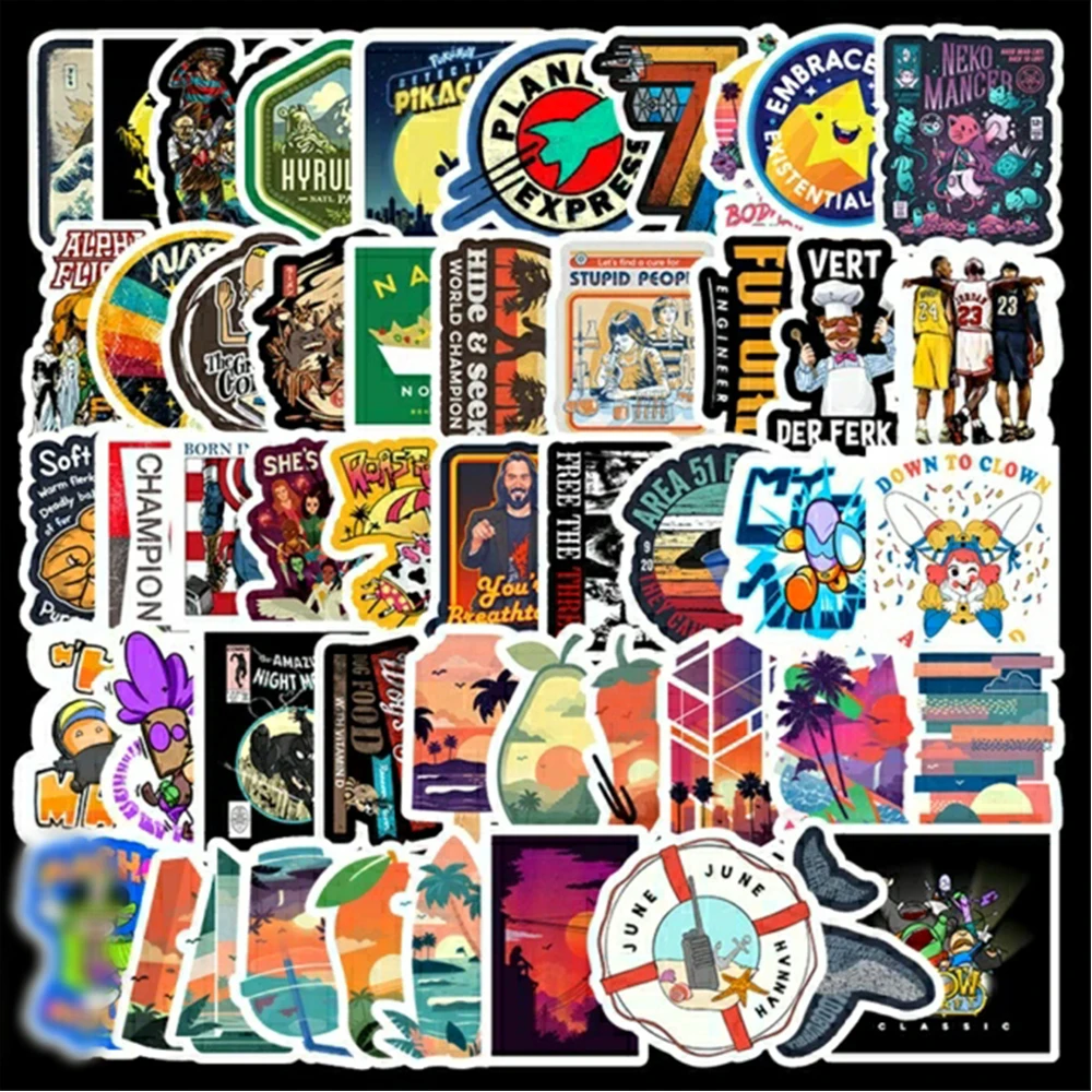 

50pcs Cartoon Aesthetic Stickers for Laptop Planner Car Phone Luggage Cups Bike Motorcycle Cartoon Adesivi Waterproof Sticker