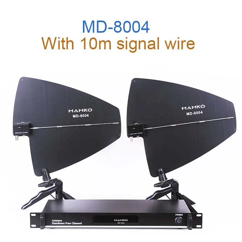 with 10m signal wire MAMKO 4 канала Усилитель сигнала антенная система распределения антенный усилитель для UHF беспроводной микрофон MD-8004 - Цвет: with 10m signal wire