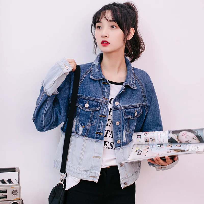 

Autumn Angelababy's Same Style Stitching Denim Outer