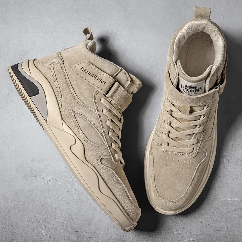 Online Sepatu Kasual Musim Gugur/Dingin Untuk Pria Sneakers Kasual Abu-abu Sepatu Pria Jalan Atas Tinggi Sepatu Pria Fashion Remaja Populer