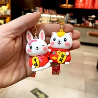 kawaii red lucky cat key chain pvc animal doll keychain maneki neko car keyring bag pendant souvenir gift
