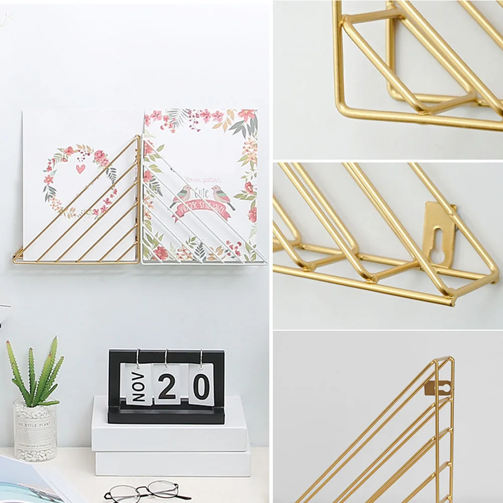 

Home Hanging Wall Mounted Living Room Study Book Shelf Magazine Triangle Simple Space Saving Storage Iron Structure Practical