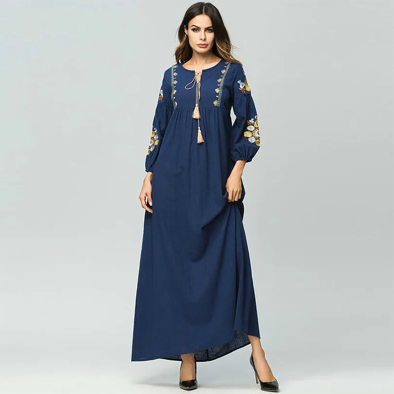 Длинное платье макси для женщин элегантное винтажное с цветочной вышивкой и