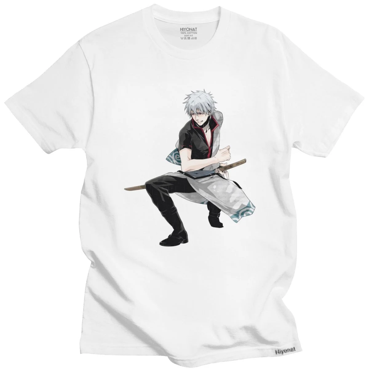 

Round Neck Lycra Tshirt Handsome Mens Anime Gintama T-shirt Short Sleeves Graphic Samurai Manga Gintoki Sakata Tee Shirt Daily