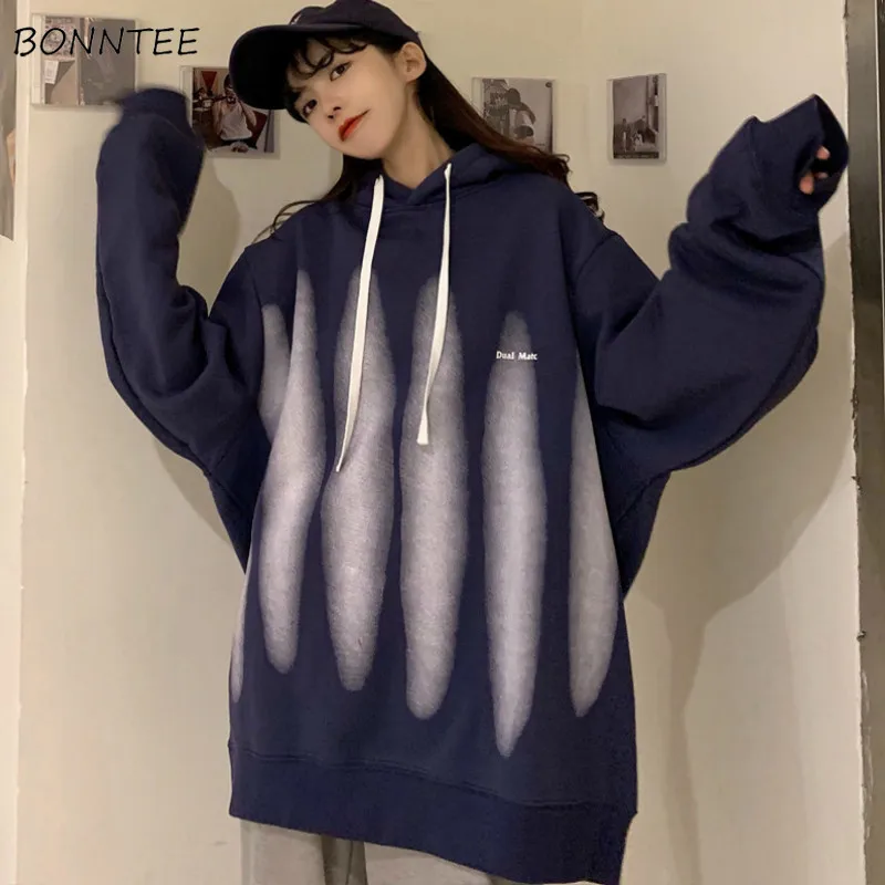 

Women Hoodies Sweatshirts Loose Long Sleeve Patchwork Streetwear Plus Velvet Thicker Fashion Female Pullovers Korean Style Lazy