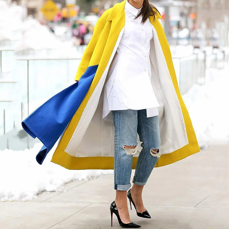 

Fashion Trench Coat Women Windbreaker Casual Oversize Color Blocking Patchwork Plus Size Loose Outwear Autumn Winter Clothes