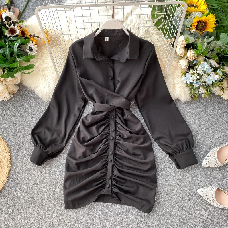 MUMUZI рубашка женская дизайн тонкая талия плиссированные платья Сексуальная сумка