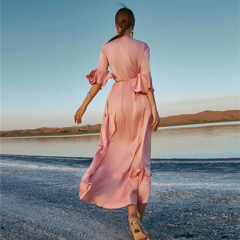 New Noble Luxury Muslim Women's Dress Diamond-studded Senior Pink Seaside Resort Long Skirt France Italy Abaya Evening Dress