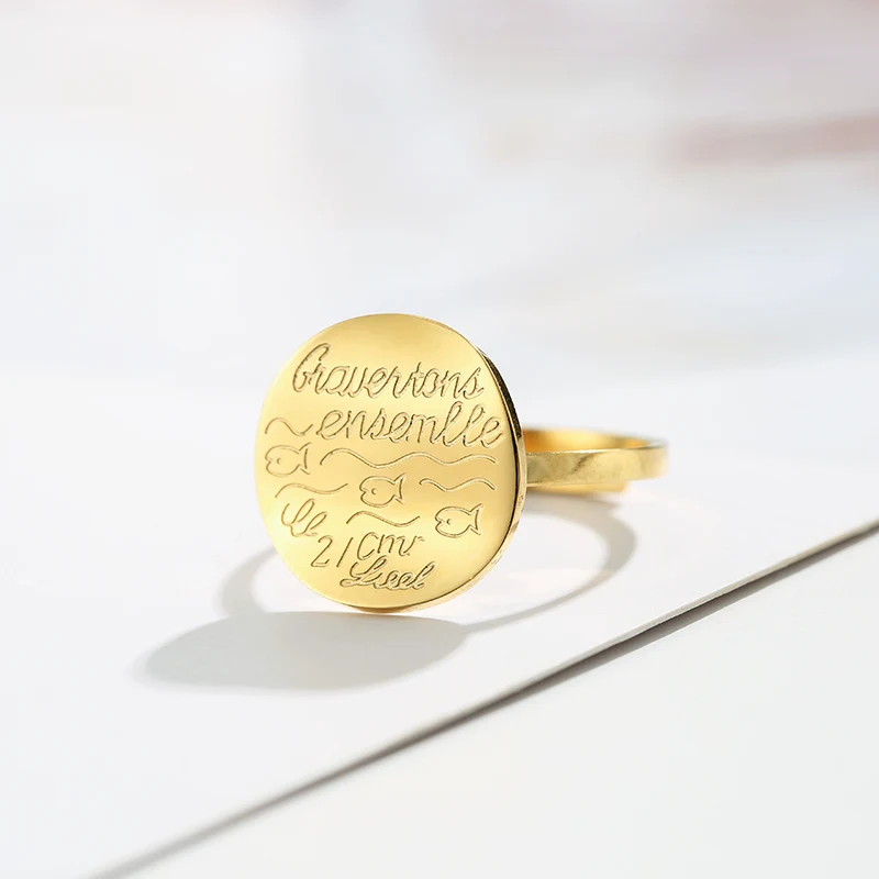 

Carlidana River water fish round card engraved letters open ring round card design fashion index finger ring