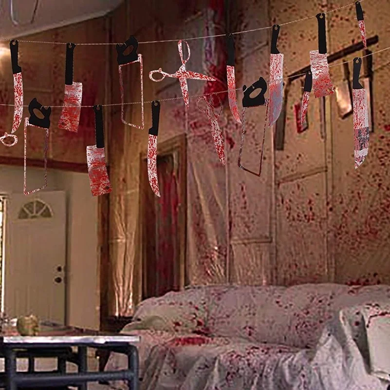 Кровавая гирлянда баннер украшения на Хэллоуин нож флаг бар дом с привидениями