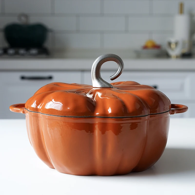 

Induction cooker open flame universal pumpkin enamel cast iron pot 24cm orange saucepan enamel soup pot stew pot
