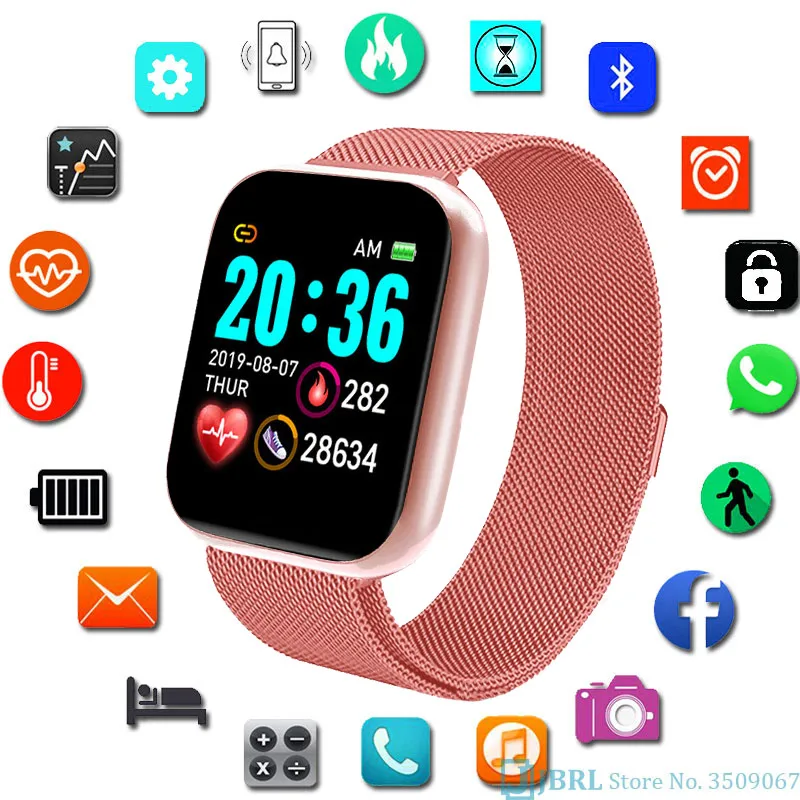 Модные женские умные часы из нержавеющей стали полностью сенсорные электронные