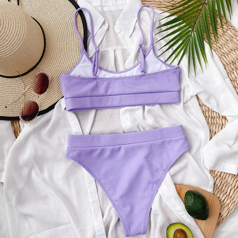 

High Waist Bikinis Swimsuits Women Push Up Swimwear Ribbed Strap Bathing Suit Biquini Brazilian Bikini 2021 New Beachwear