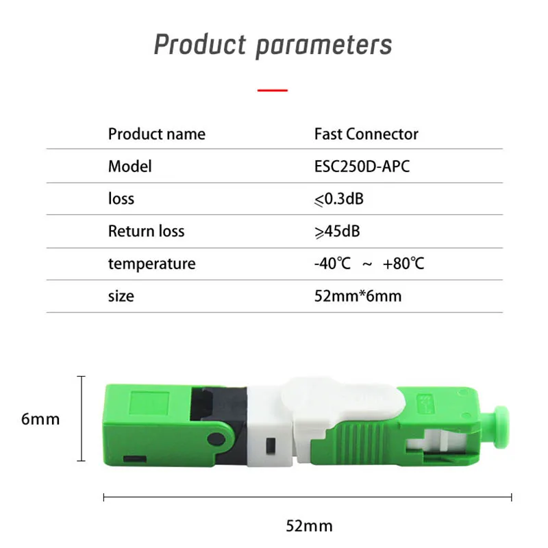 

100/200PCS/Lot ESC250D SC APC Single-Mode Fiber Optic Quick Connector FTTH SM Optic Fast Connector