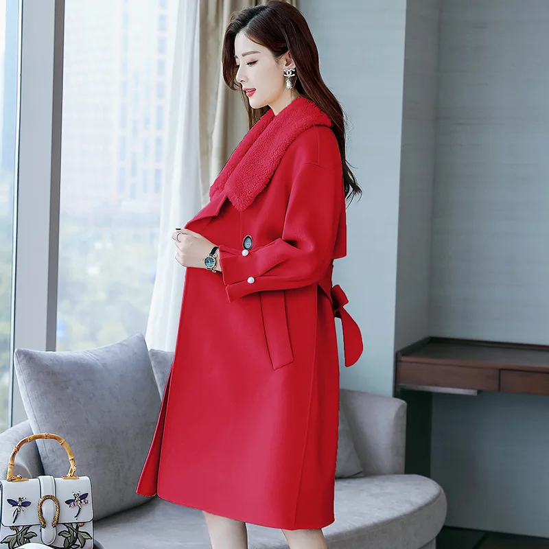 Зимнее женское Шерстяное Пальто 2020 длинная толстая куртка Двусторонняя ветровка