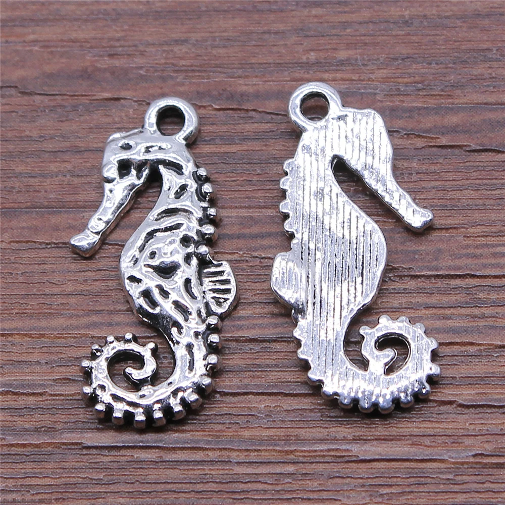 

WYSIWYG 10pcs/lot Hippocampus Charms Pendant Diy Metal Jewelry Making Antique Silver Color 12x25mm
