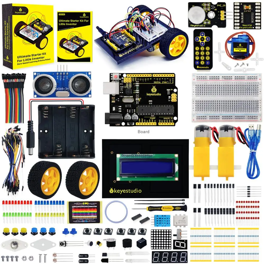 Keyestudio Ultimate Starter Kit /Robot Car Kit For Arduino Little Inventor (Zero-based Learning Arduino  Robot)