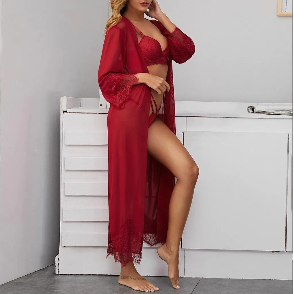 MIARHB женский кружевной халат с сеткой для сна пляжный пижамы летнее Дамское белье