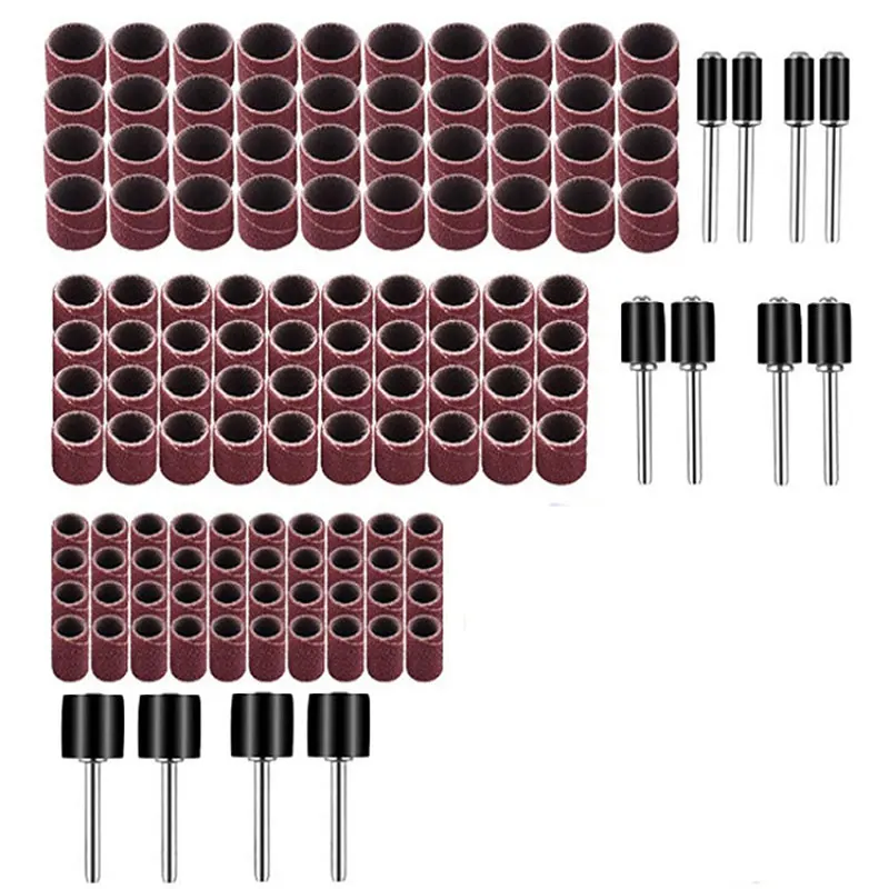 132pcs 1/4 3/8 1/2 Inch Sanding Drum Set With Mandrels Bands For Nail Dremel Accessories | Инструменты