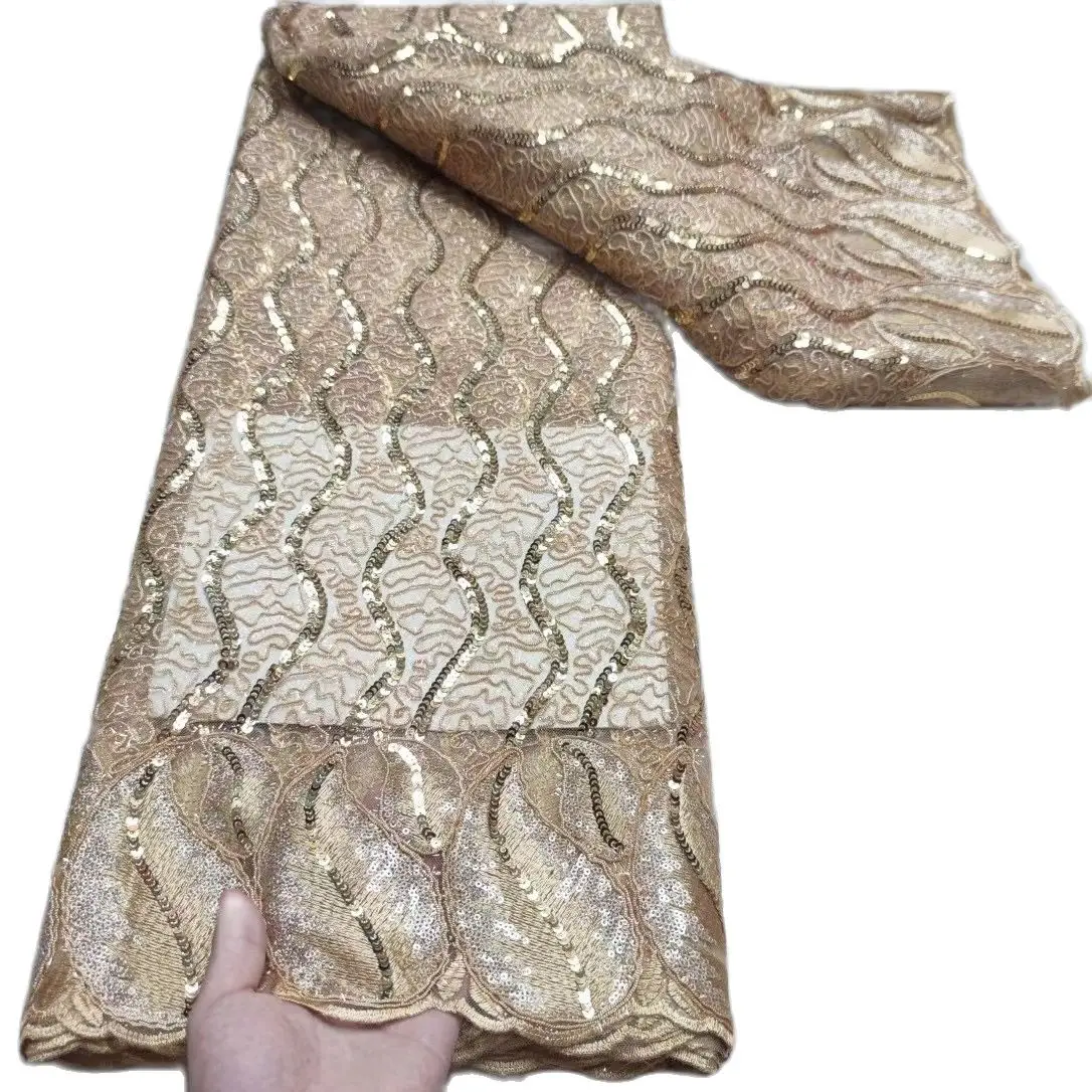 

2022 Swiss Design High Quality Lace Nigeria Mesh Bride Wedding Dress African Style Tulle Noble And Elegant Silk Sequin Fabric