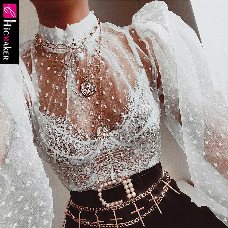 Женская блузка в горошек с длинным рукавом и пышными рукавами шикарная