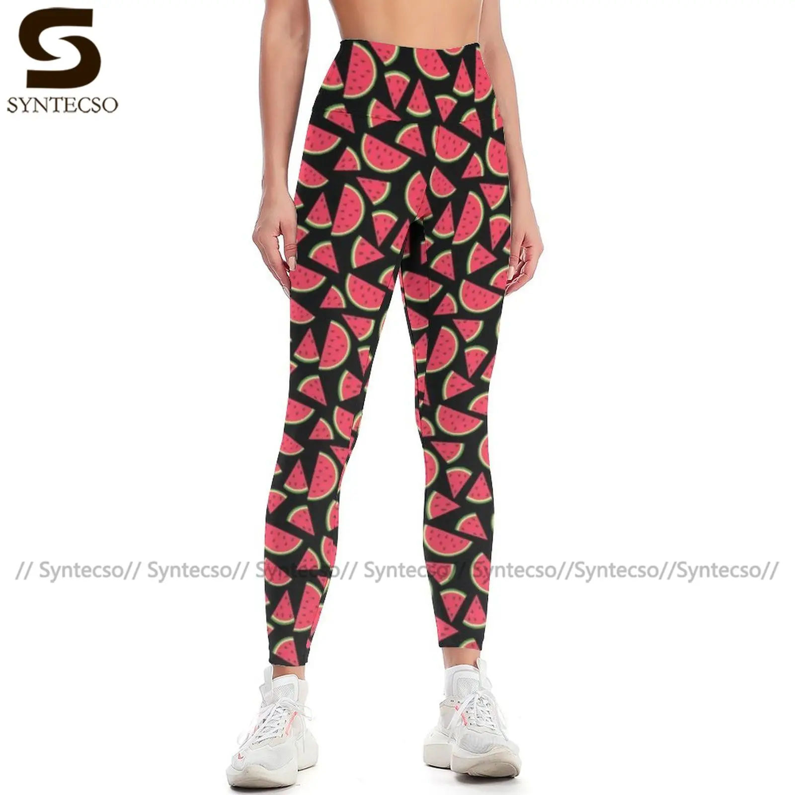 Легинсы с принтом арбуза женские штаны для йоги высокой талией модные легинсы