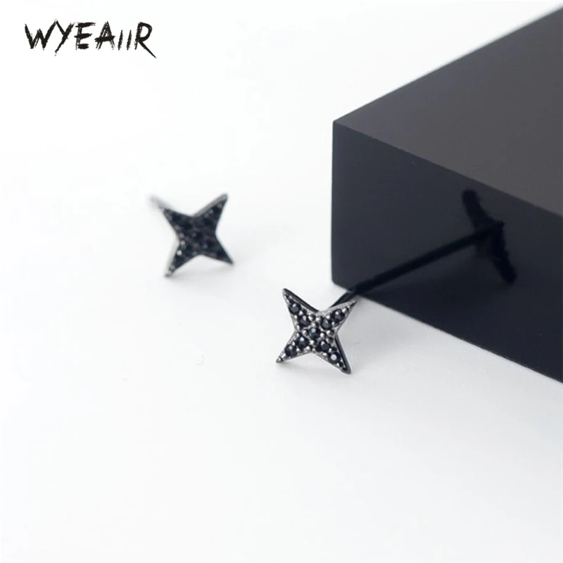 

WYEAIIR 925 Sterling Silver Black Rhinestone Stars Cross Starfish Female Stud Earrings