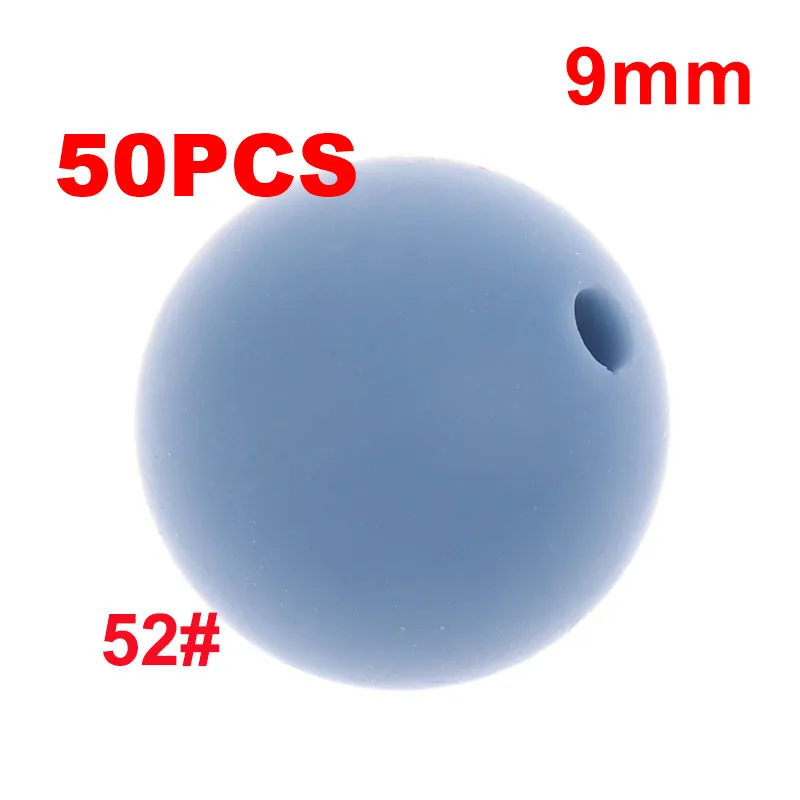 52 Powder Blue QHBC 50 шт. Силиконовые Круглые Бусины 9 мм Жемчуг Bpa бесплатно жевательные Детские Прорезыватели ожерелье аксессуары цепочка для соски DIY Уход игрушка Kralen - Цвет: 52 Powder Blue